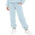 thumbnail image 2 of CPNG Kids Girls Boys Fuzzy Fleece Pants Wide Leg Soft Cozy Fluffy Casual Pants Elastic Waist Solid Color Warm Plush Sweatpants(Light Blue,5-6 Years), 2 of 4