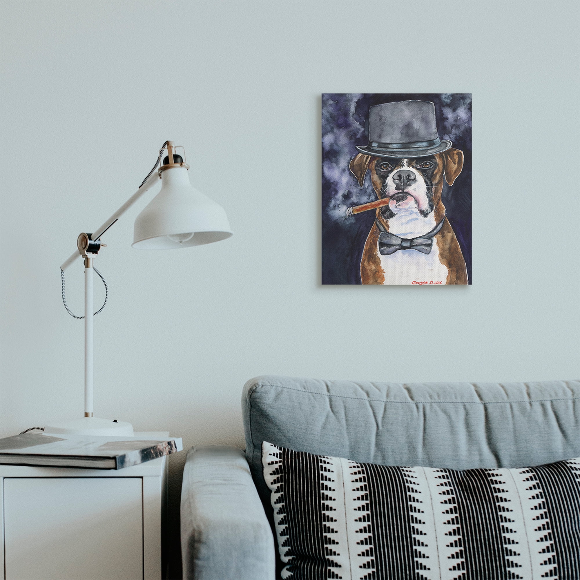 Stupell Industries Sophisticated Boxer Dog Portrait Top Hat Pet Canvas Wall Art, 16 x 20, Design by George Dyachenko
