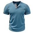 thumbnail image 2 of Lovzfmll Shirts for Men, Men's Casual Summer Shirts Classic Button Basic Short Sleeve Shirt Solid Color Tees Golf Stylish Tops V-Neck Turn-Down Collar Pullover Loose Buttons Blouse Sky Blue L, 2 of 5