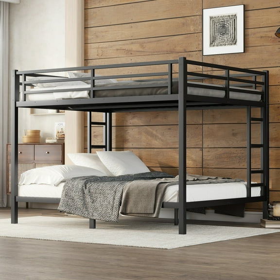 Leumius Queen over Queen Bunk Bed for Teens and Adults, Space-Saving/Noise Reduced/No Box Spring Needed, Black