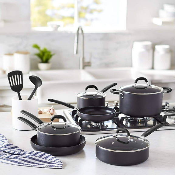 Hard Anodized Non-Stick 12-Piece Cookware Set, Black - Pots, Pans and Utensils