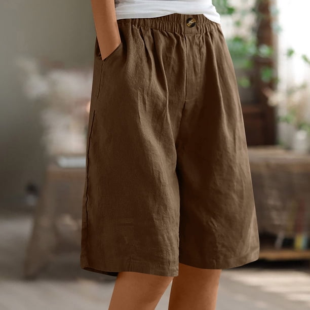 mfyjkho Pantalones Cortos De Entrenamiento Para Mujer, Pantalones Cortos De Lino Para Mujer, Informales, Con Bolsillos Y Cintura Elástica, De Verano Pantalones Cortos Para Mujer Xxxl