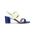 thumbnail image 4 of BLISSFUL STEP Valentine's Slingback Sandals Contrast Color Chunky Heel Big Circle Buckle Sandals Blue White 9, 4 of 9