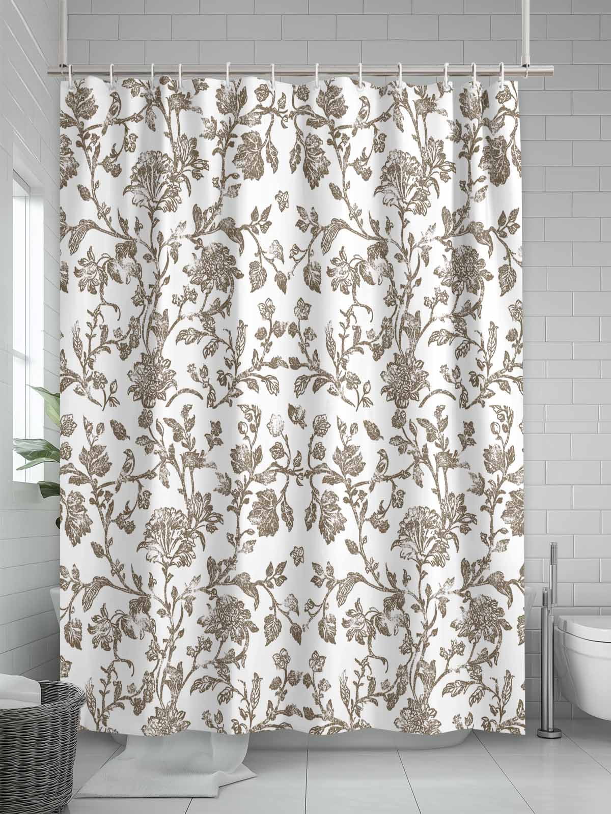 Vintage Brown Floral Shower Curtain, Farmhouse Flower Pastoral Style Waterproof Shower Curtain Set with 12 Hooks Lightweight Washable Fabric Shower Curtains for Bathroom 72x72 Inches