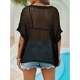thumbnail image 4 of Womens Crochet Sweater Tops Batwing Short Sleeve Oversized Boat Neck Boho Knit Summer Beach Cover Ups, 4 of 7