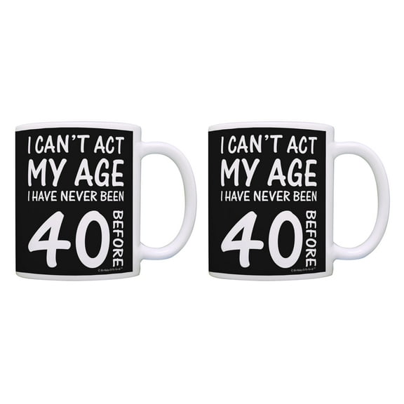 ThisWear 40th Birthday Gifts for All Can't Act My Age Never Been 40 11 ounce 2 Pack Coffee Mugs Black