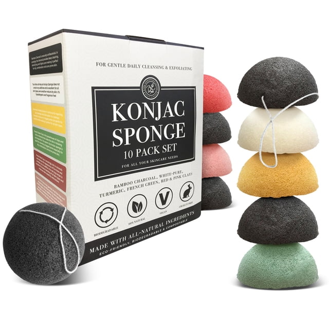 Set de esponjas Konjac Bare Essentials Living (paquete de 10) con carbón