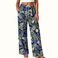 thumbnail image 5 of QUNYINEY Summer Women's Pants Wide Leg Hawaiian High Wasited Beach Lounge Pants with Pockets Elastic Waist Casual Drawstring Loose Pants, 5 of 6