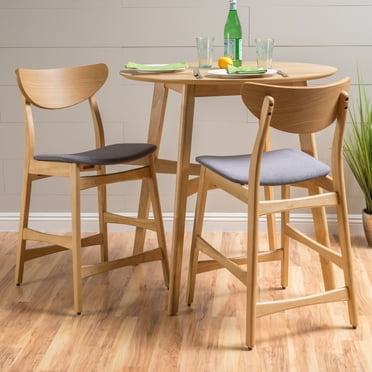 Noble House Gillian Fabric Counter Chair, Set of 2, Dark Grey, Natural Oak