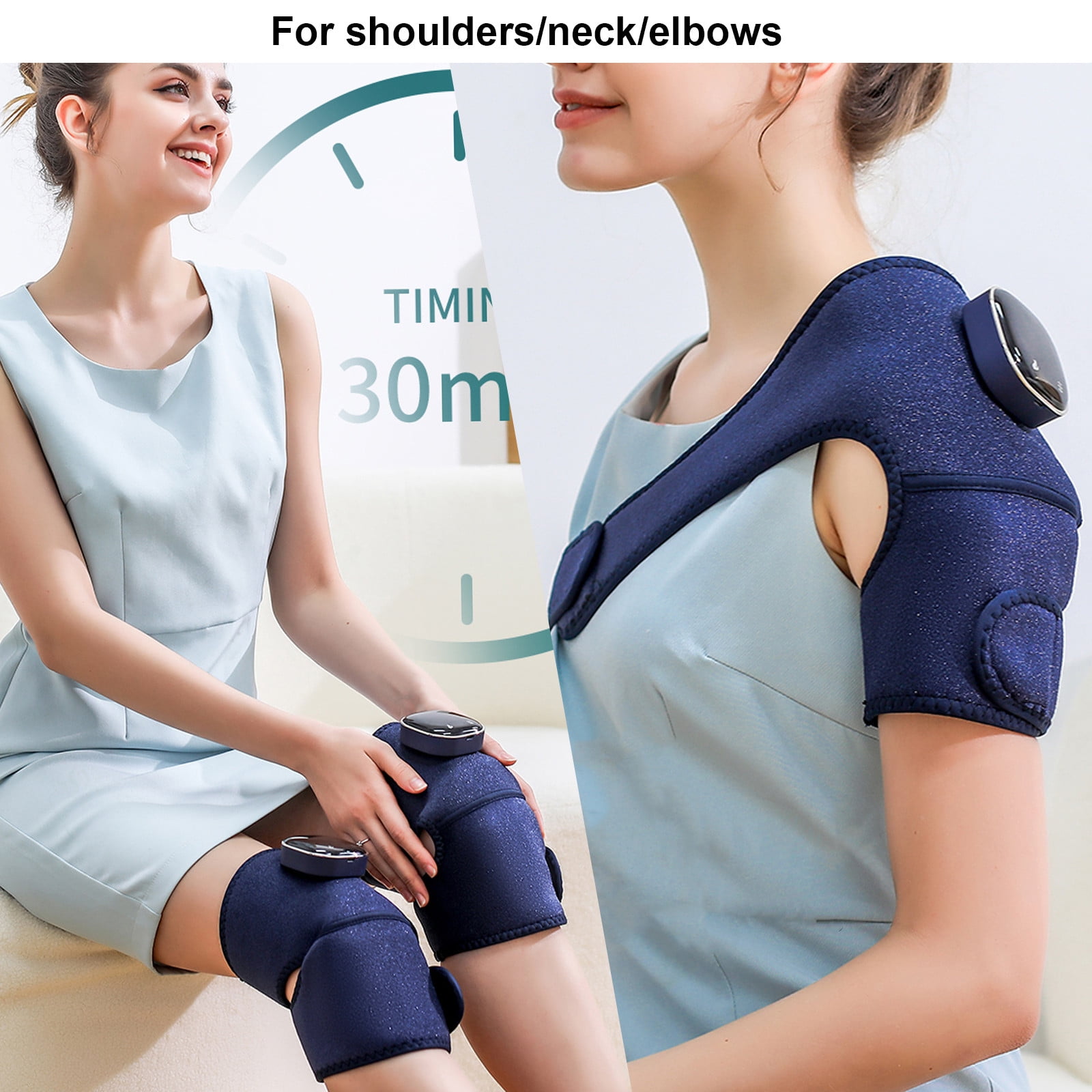 Neoyler Portable Heating Pad Knee Wrap USB Powered Knee Brace with Fast Graphene Heating 3 Heat Levels and 3 Massage Modes Adjustable Strap for Home Office Travel Blue 8.8in