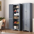 thumbnail image 4 of Function Home Tall Pantry Cabinet, Freestanding Storage Cabinet, Wooden Kitchen Pantry with 4 Doors and 5 Shelves, 72" Floor Cabinet Organizer for Kitchen Living Room Bathroom, Grey, 4 of 18
