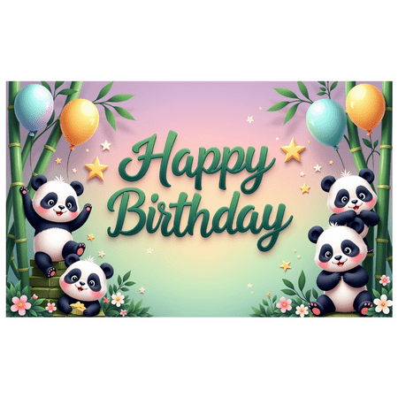 Colorful Theme Happy Birthday Panda Style Animal Balloons Party Banner for Kids Celebration Indoor Decoration
