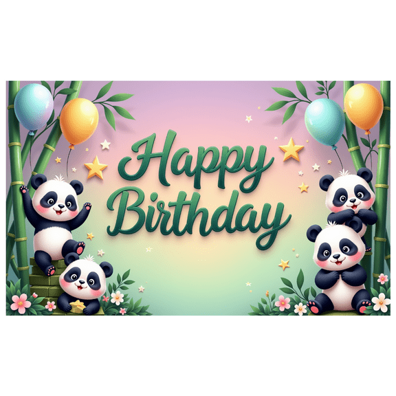 Colorful Theme Happy Birthday Panda Style Animal Balloons Party Banner for Kids Celebration Indoor Decoration