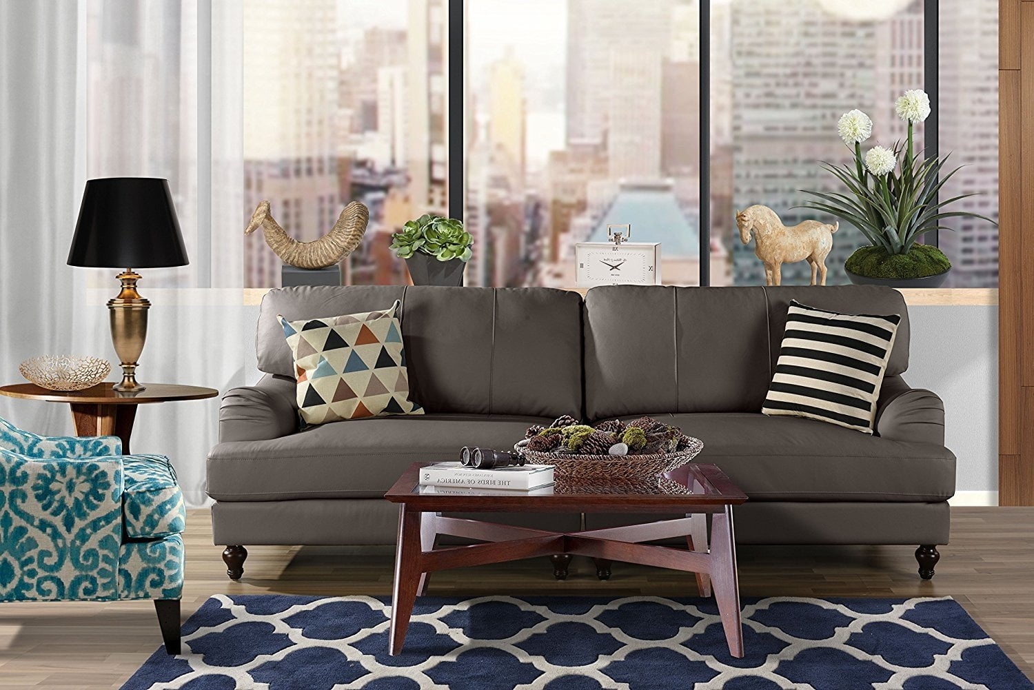 Classic 2 Piece 100 Real Leather Sofa Convertible Living Room Couch Brown