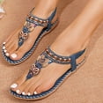 thumbnail image 2 of Rokment Bohemian Wedge Dress Sandals for Women 2026 Beach Summer Vacation Ethnic Butterfly Beaded Low Heel Flip Flops Bride Wedding Comfortable Walking Slingback Thongs Blue Size 9, 2 of 6