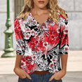 thumbnail image 2 of Nouveaux et Tendances T-Shirts Graphiques Uooqdmx pour Femmes, Hauts Boho pour Femmes, Hauts Floraux pour Femmes, Tunique Col en V 2025 Mignons, Hauts de Sortie pour Femmes, Rouge m, 2 of 5