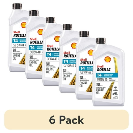 (6 pack) Shell Rotella T4 Triple Protection 15W-40 Diesel Engine Oil, 1 Quart