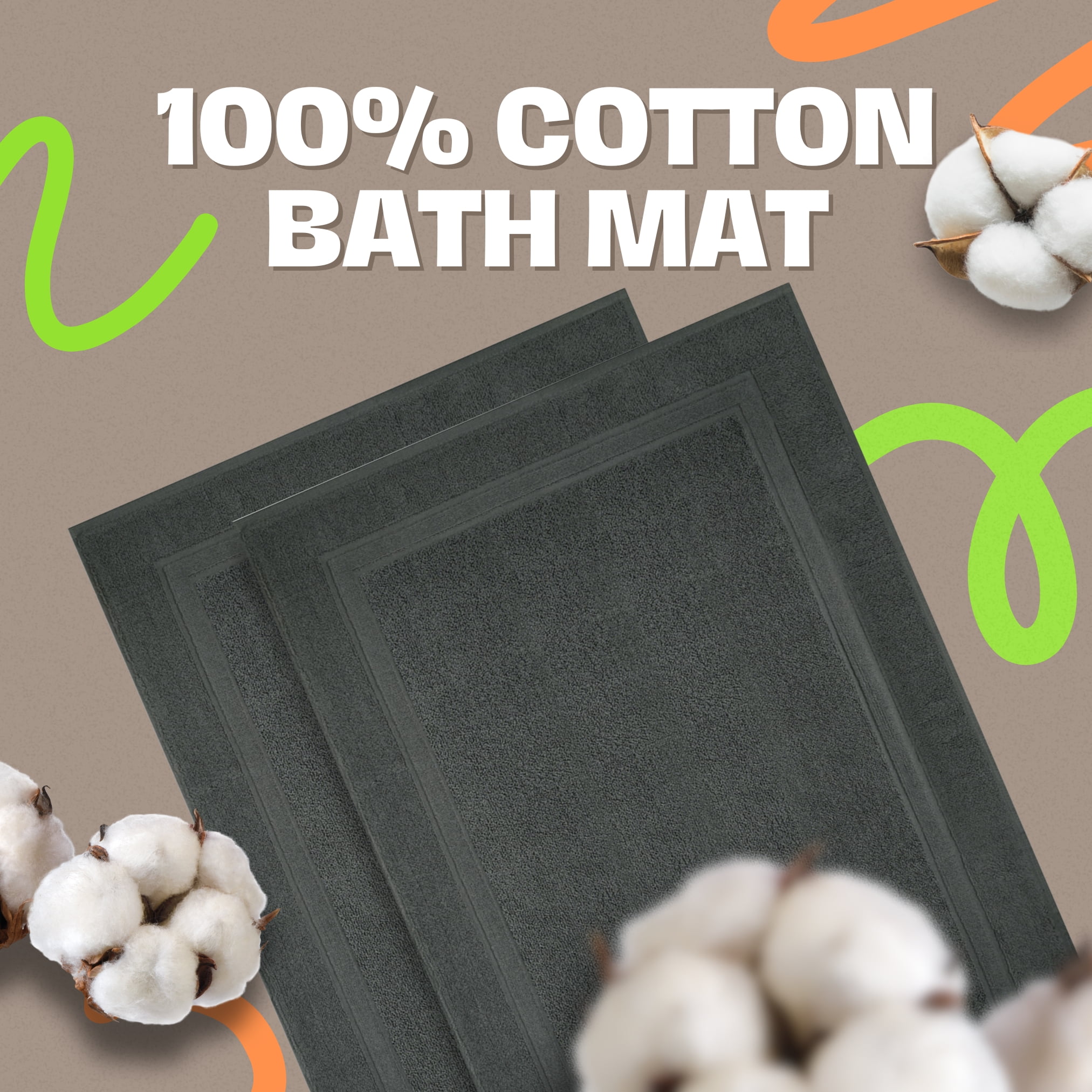 Premium Cotton Banded Dark Grey Bath Mats Pack of 2, 22x34 inches [Not a Bathroom Rug] - Infinitee Xclusives