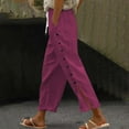 thumbnail image 2 of Linen Pants Women Summer Side-Buttoned Closure Joggers Side Slit Pants Straight Leg Elastic Waist Trousers With Pockets Capris Trousers Loose Fit Solid Color Capris Pants Beach Slacks Ankle Pants, 2 of 6