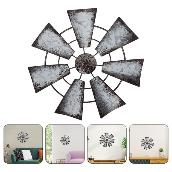 ROSENICE 1Pack Windmill Garden Decor Assorted Color 38.00X38.00X0.50Cm Iron Pendant Rustic Farmhouse Wall Decor