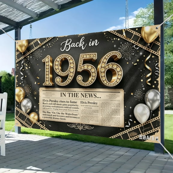 3.6*5.9FT Back in 1956 Birthday Decorations Banner,70th Birthday Party Backdrop Vintage Newspaper Film Photography Background 1956 Class Reunion Sign-Black Gold