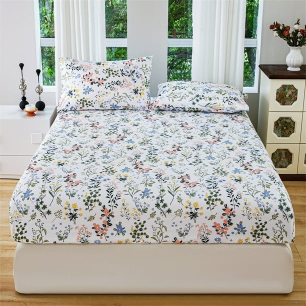Sábana bajera ajustable con estampado floral, protector de colchón todo incluido, 137 x 198 cm, ideal para el hogar, colcha y sábana bajera ajustable de poliéster.