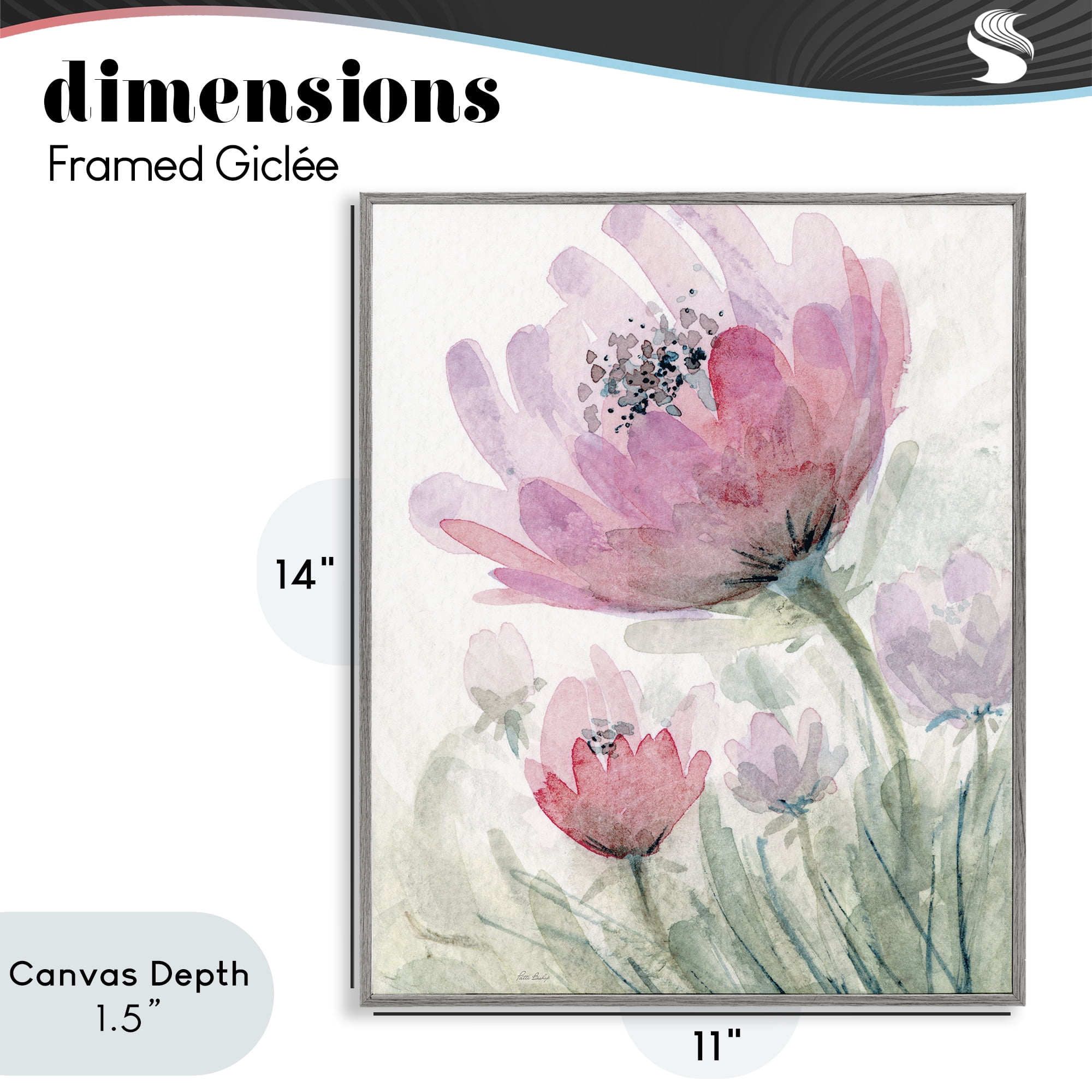 Stupell Industries Pink Flower Blossoms Gray Framed Giclee Art, design by Patti Bishop