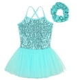 thumbnail image 2 of LiiYii Little Girl Sequined Camisole Ballet Tutu Dress Mesh Skirted Leotard with Hair Tie Ballerina Outfit Turquoise L, 2 of 6