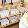 thumbnail image 2 of Hinwo 6-Pack Small Canvas Fabric Storage Baskets Set with Handles, Open Storage Bins, Cube Storage Organizer, Shelf Organizer Bins for Closet, 7.9L, 12 x 8 x 5 Inches, Gold Stripe, 2 of 7
