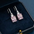 thumbnail image 3 of K-KED Shiny Perfect Radiant Cut Created Pink Gemstone Hook Earrings for Women, 3 of 7