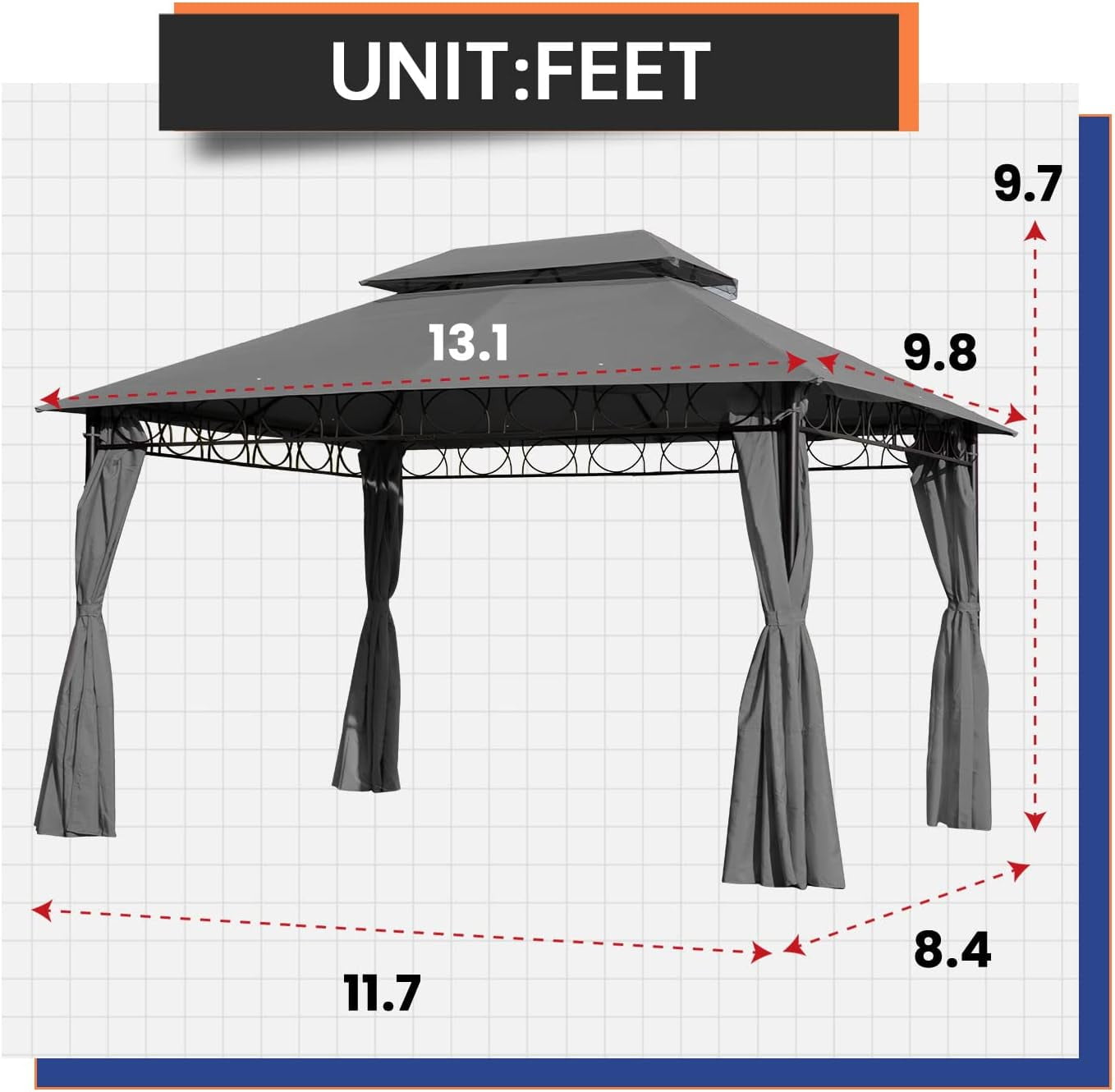FDW Outdoor Canopy with 4 Sidewall for Patio Outdoor (10'x13', Grey)