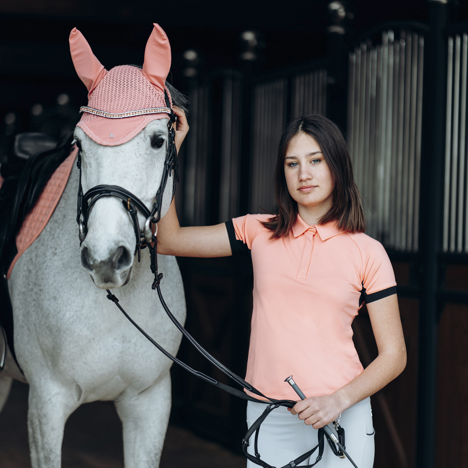 HORZE Laura Kids' Equestrian Moisture Wicking Short Sleeve Training Shirt with Mesh