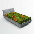 thumbnail image 1 of Ambesonne Floral Fitted Sheet, Fractal Retro Jungle Art, Twin XL Size, Olive Green Vermilion, 1 of 2