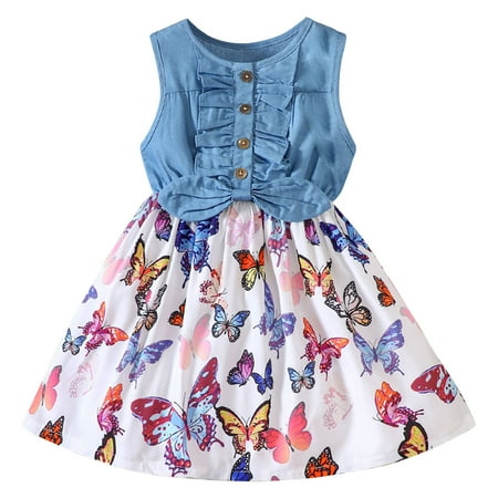 

HTGFGMGW Summer Dresses for Girls Children s Clothing Summer Girls Denim Patchwork Printed Vest Dress for Small and Medium Sized Children Dresses for Girls Sky Blue