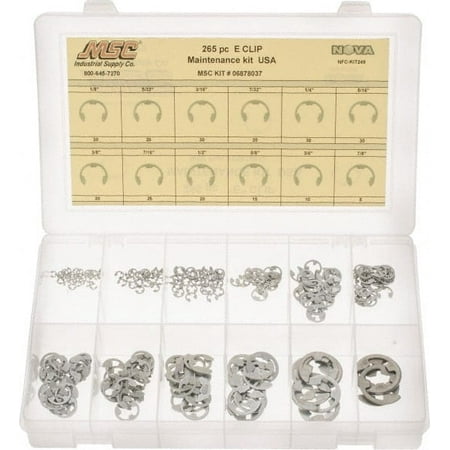 

Made in USA 265 Piece 1/8 to 7/8 Steel E Style External Retaining Ring Assortment