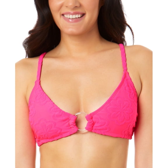 Salt Cove Womens Juniors Pink Sizzle Terry Cloth Floral Bikini Swim top
