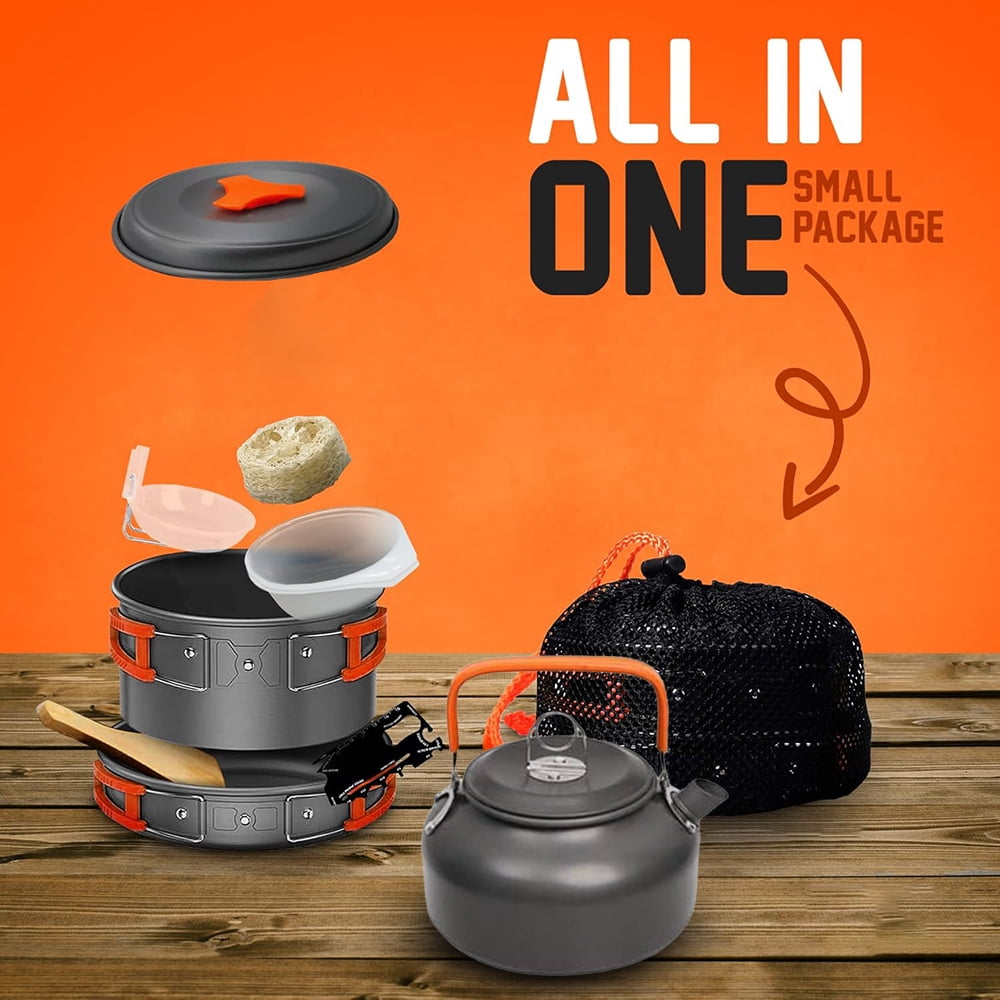 XMZHOU Camping Cookware Set Camping Gear Non-Stick Cooking Equipment Lightweight Stackable Pot Pan Bowls for Outdoor Activities