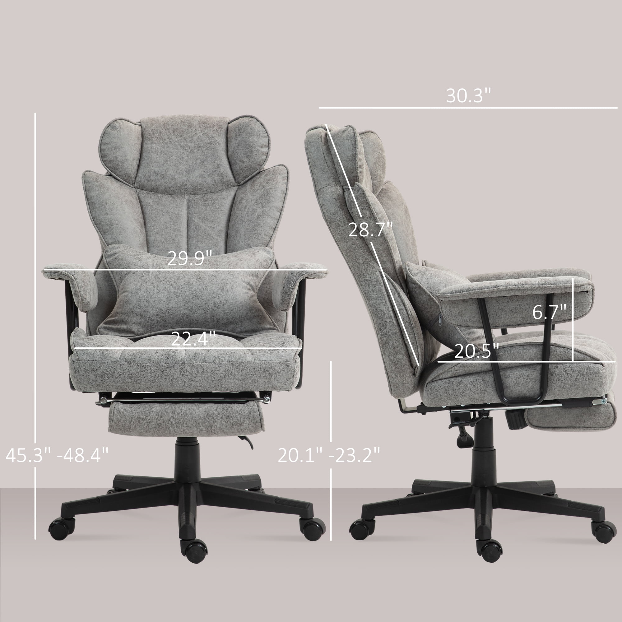 HOMCOM 400LBS Massage Executive Office Chair, Big and Tall Office Chair with Footrest, Lumbar Support and Reclining Function, Gray