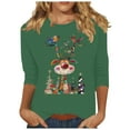 thumbnail image 3 of BiZtdJrK Sale of The Day Clearance Christmas Shirts for Women Casual Crew Neck 3/4 Sleeve Shirts Reindeer Graphic Tees Tops 2025 Fall Outfits Green L, 3 of 5
