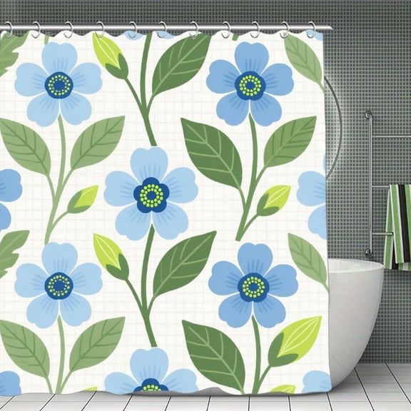 Blue Mughal Flower Chinoiserie Style Print Shower Curtain,Modern Fabric Waterproof Shower Curtain Set with Hooks 70.8×70.8Inch (180×180cm)