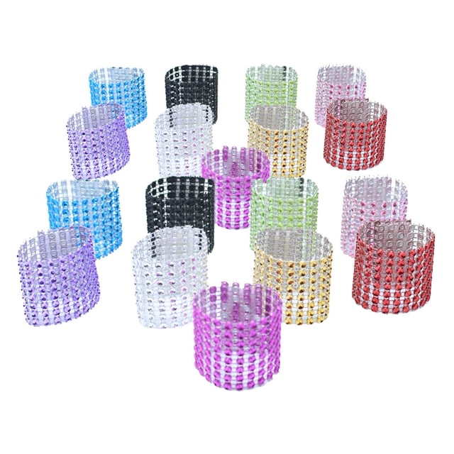 30PCS Elegant Napkin Ring with 8 Row Rhinestone Pretty Napkin Holder Napkin Buckle Decoration for Wedding Party (Random Color)