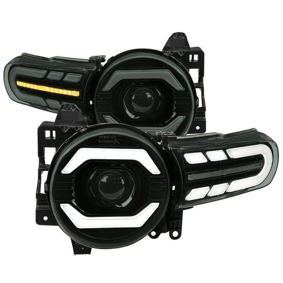 Spec-D Tuning Black Smoke Projector Headlights w/ LED Sequential Turn Signals and Startup Animation Compatible with 2007-2014 Toyota FJ Cruiser, Left Right Pair Headlamp Assembly