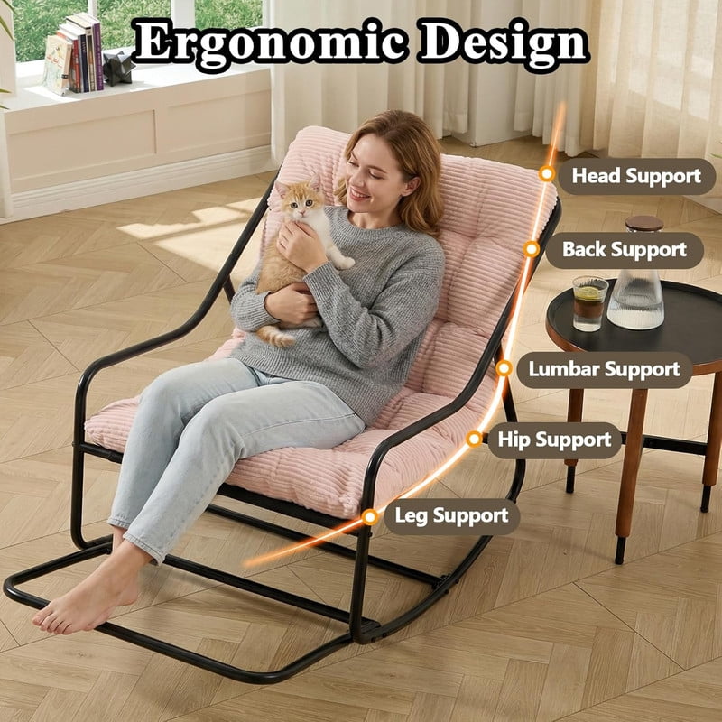 Outdoor Rocking Chair, Papasan Rocking Chair with Metal Frame, Comfy Rocker Lounge Chair for Living Room Porch Patio Garden