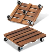 2 Pack Plant Caddy with Wheels, 12" Wood Duty Rolling Square Plant Stand with 2 360� Lockable Caster Wheels,Heavy-Duty 220lbs, Indoor Outdoor on Roller Patio/Flower Pot/Succulent Pots