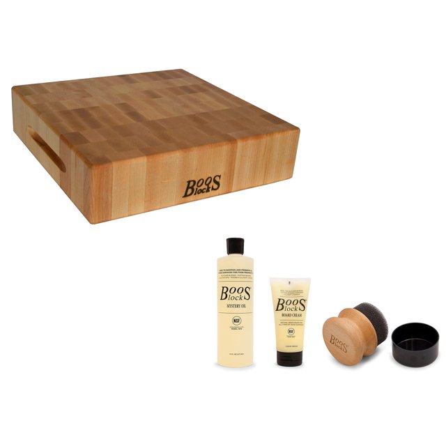 John Boos Classic Maple Wood Chopping Block w/ 3 Pc Care and Maintenance Set