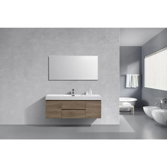 Kubebath Bliss 60" Single Sink Butternut Wall Mount Modern Bathroom Vanity