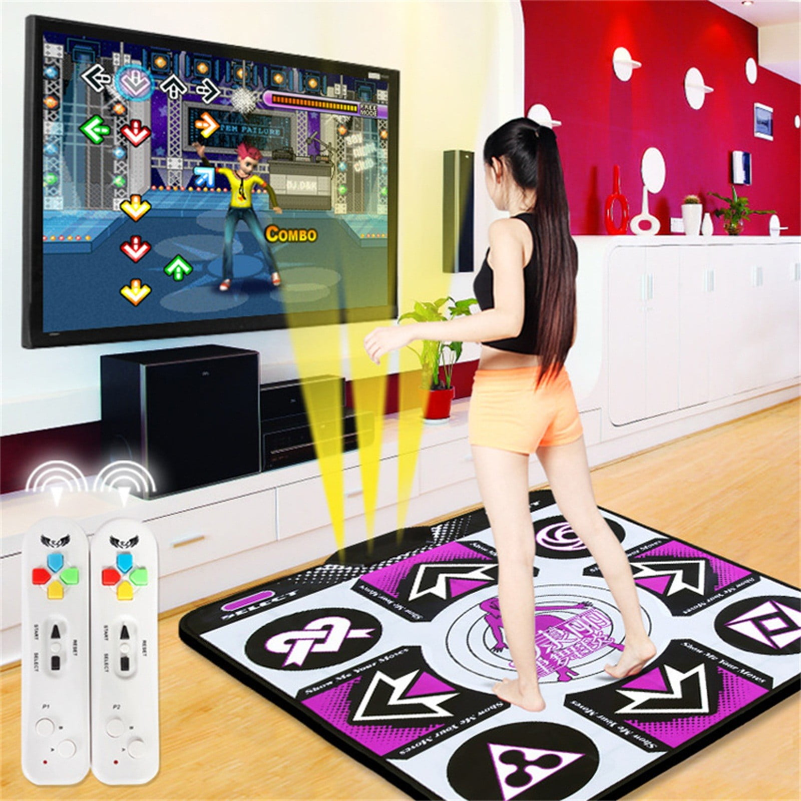 Just E Joy Double Dance Mat w/Wireless Remote Controller Anti Slip Sense Game Dance Pad PVC Compatible with TV & Computer for Kids Boys Girls Gift 