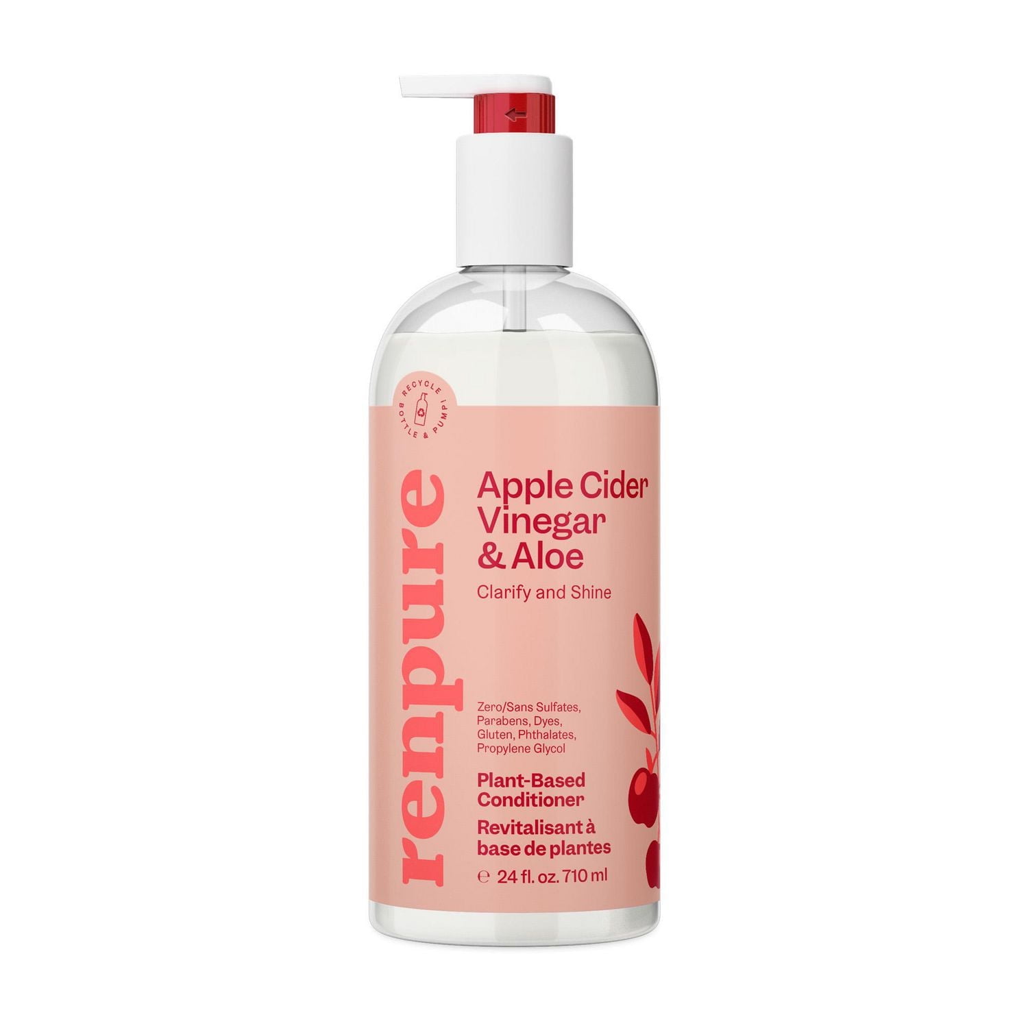 Vinaigre de cidre de pomme Renpure & Conditionneur d’aloès, à base de plantes - Clarifie, élimine les résidus et nourrit pour les cheveux brillants et sains - Pour les cheveux ternes - 24 Fl Oz