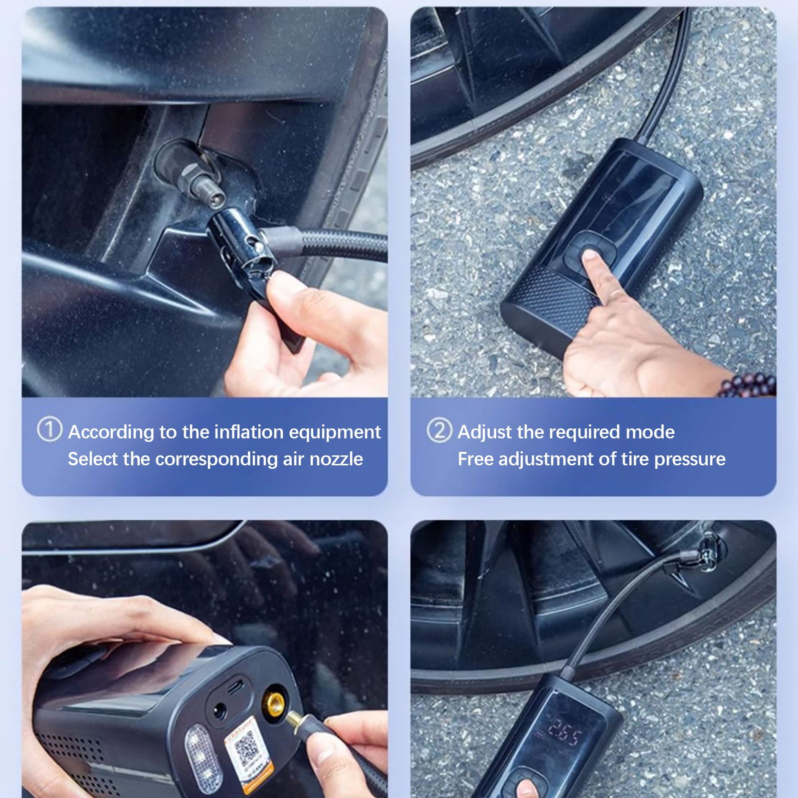 Portable 12V Car Tire Inflator Pump, 90W Multi-Function Air Compressor with 3 Nozzles, Digital Pressure Gauge, Auto Shut-Off, Emergency Car Accessory for Tires, Balls, Inflatables