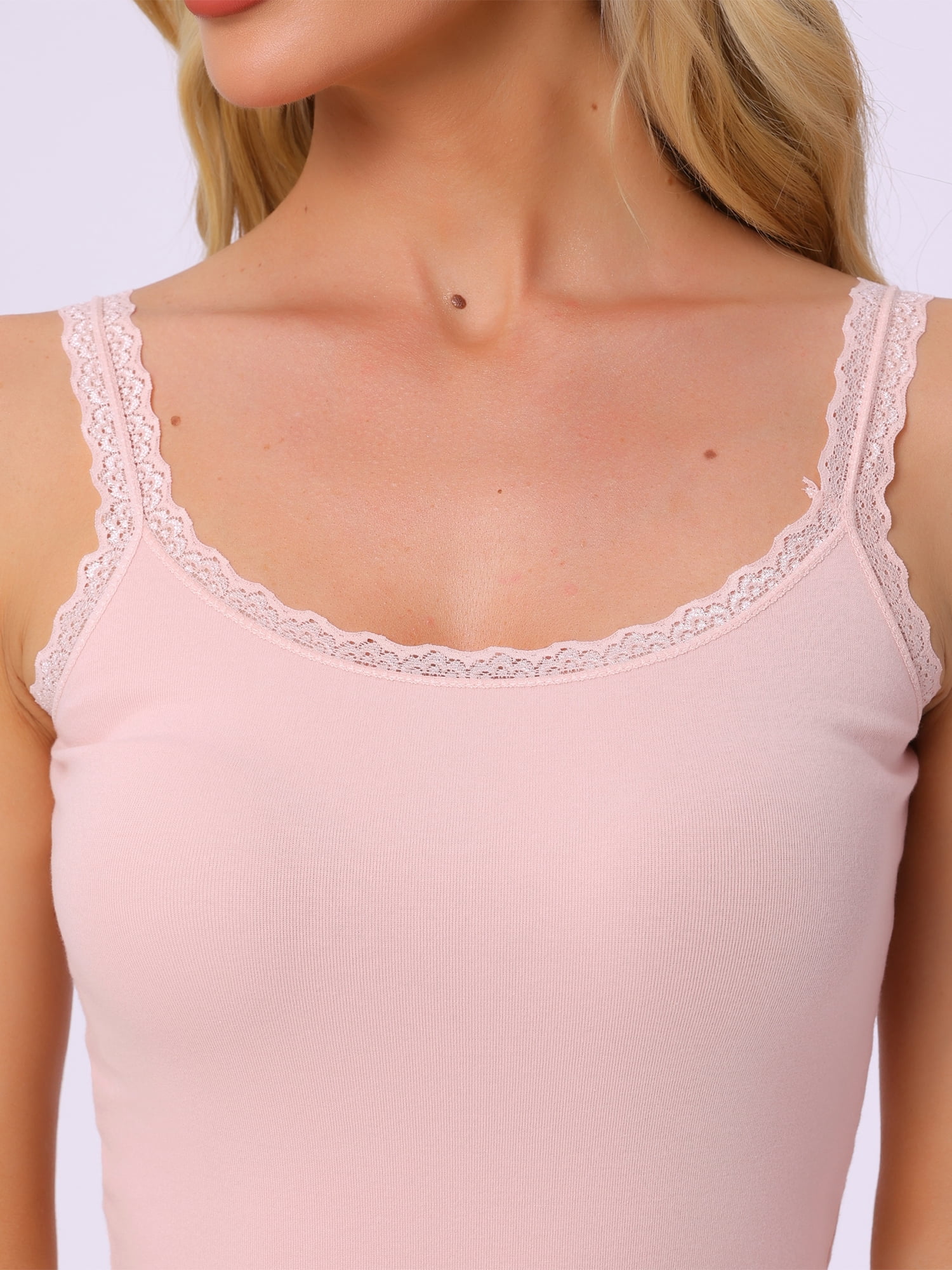 DARING DIVA Lace Camisole Tank Cotton Cami Pajamas Undershirt M Pink